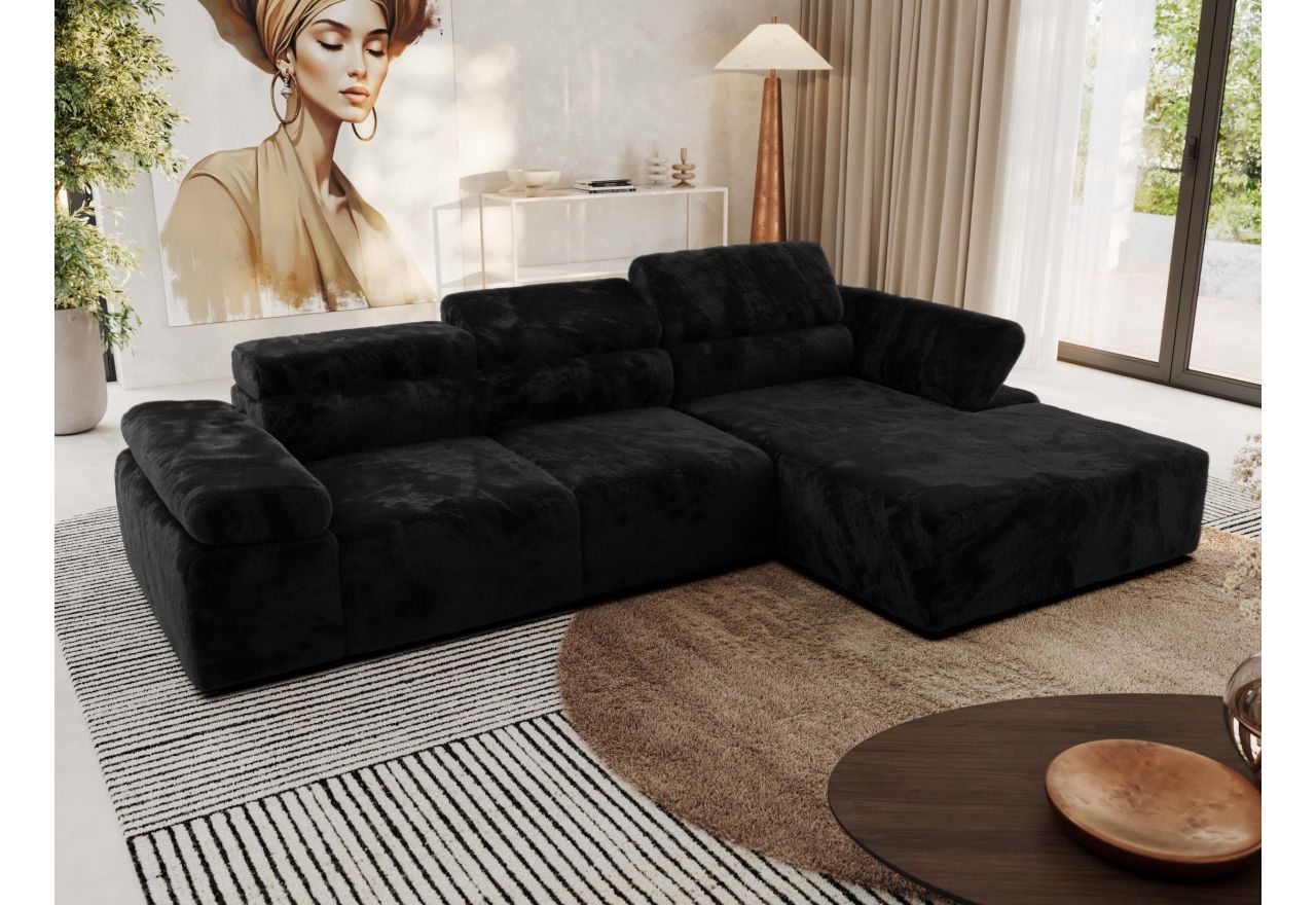 Narożnik z elektrycznym sterowaniem RILASSO L - strona prawa - czarny, plusz