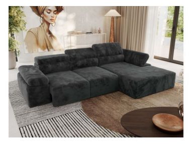 Narożnik z elektrycznym sterowaniem RILASSO L - strona prawa - ciemnoszary, plusz