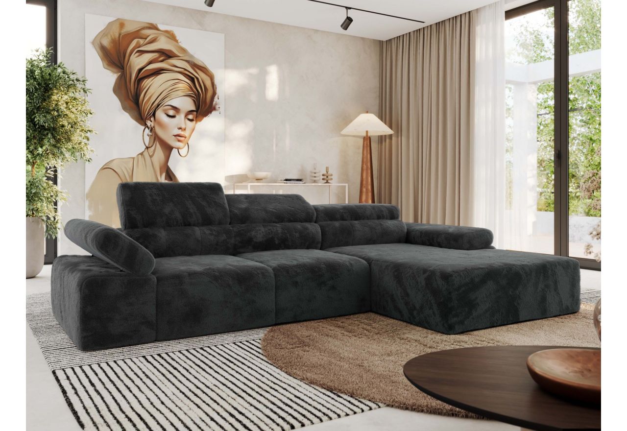 Narożnik z elektrycznym sterowaniem RILASSO L - strona prawa - ciemnoszary, plusz