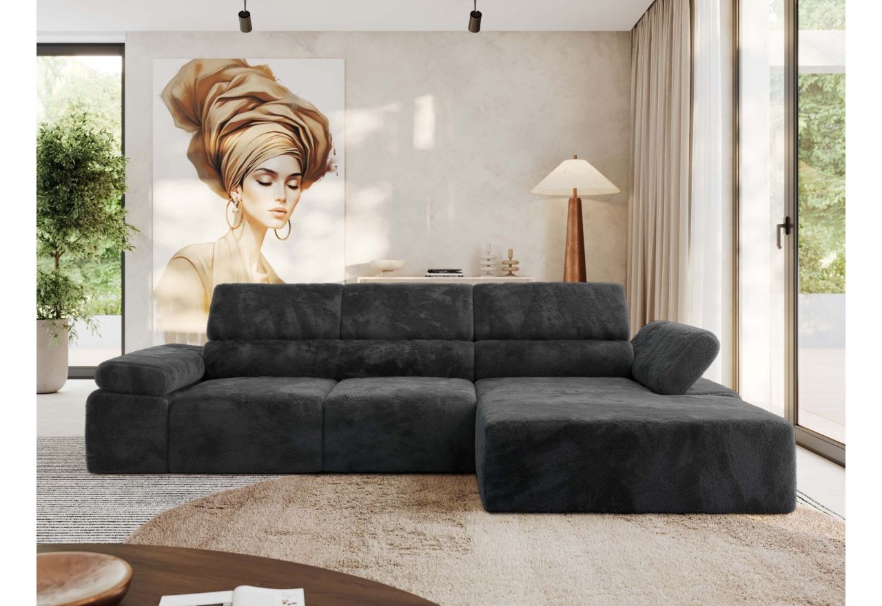 Narożnik z elektrycznym sterowaniem RILASSO L - strona prawa - ciemnoszary, plusz