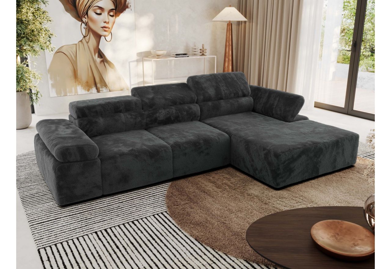 Narożnik z elektrycznym sterowaniem RILASSO L - strona prawa - ciemnoszary, plusz