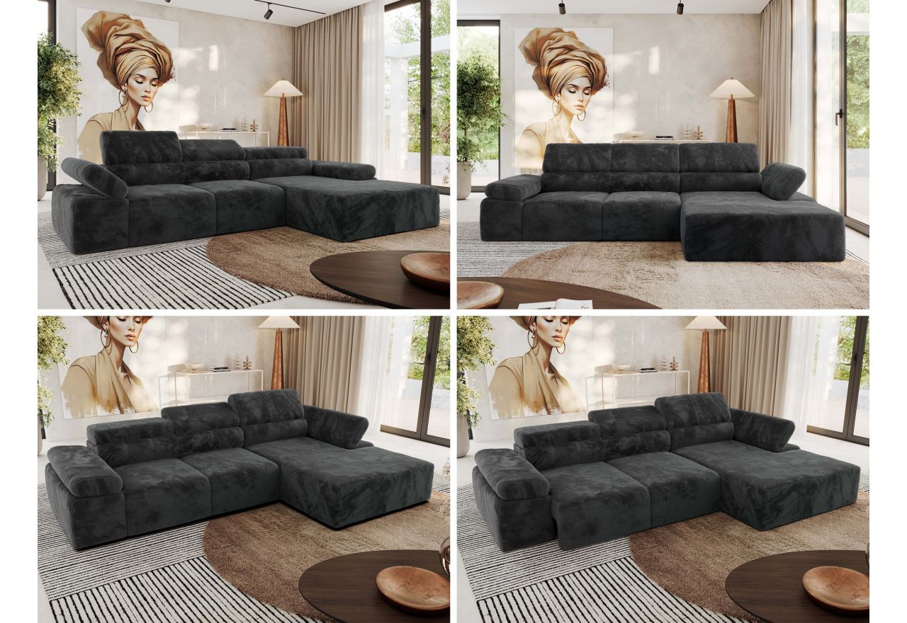 Narożnik z elektrycznym sterowaniem RILASSO L - strona prawa - ciemnoszary, plusz