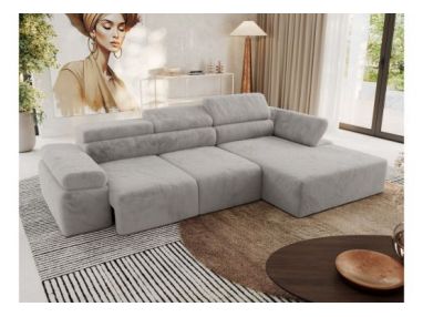 Narożnik z elektrycznym sterowaniem RILASSO L - strona prawa - jasnoszary, plusz