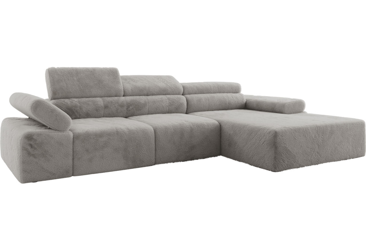 Narożnik z elektrycznym sterowaniem RILASSO L - strona prawa - jasnoszary, plusz