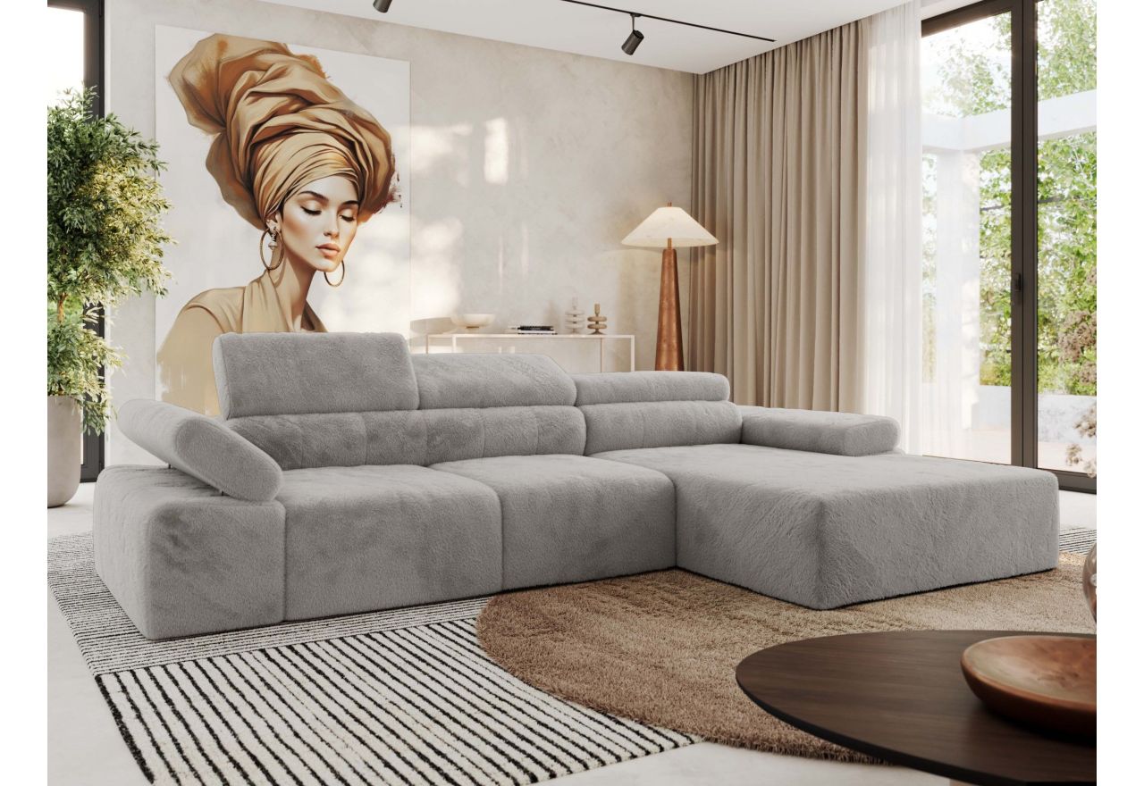 Narożnik z elektrycznym sterowaniem RILASSO L - strona prawa - jasnoszary, plusz