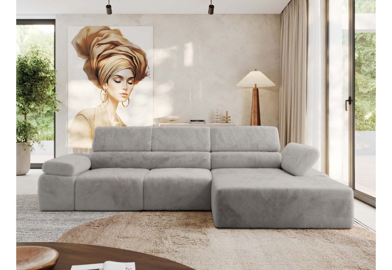 Narożnik z elektrycznym sterowaniem RILASSO L - strona prawa - jasnoszary, plusz