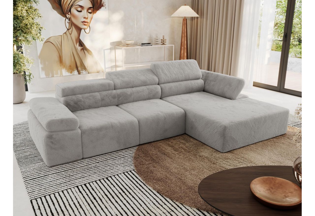 Narożnik z elektrycznym sterowaniem RILASSO L - strona prawa - jasnoszary, plusz