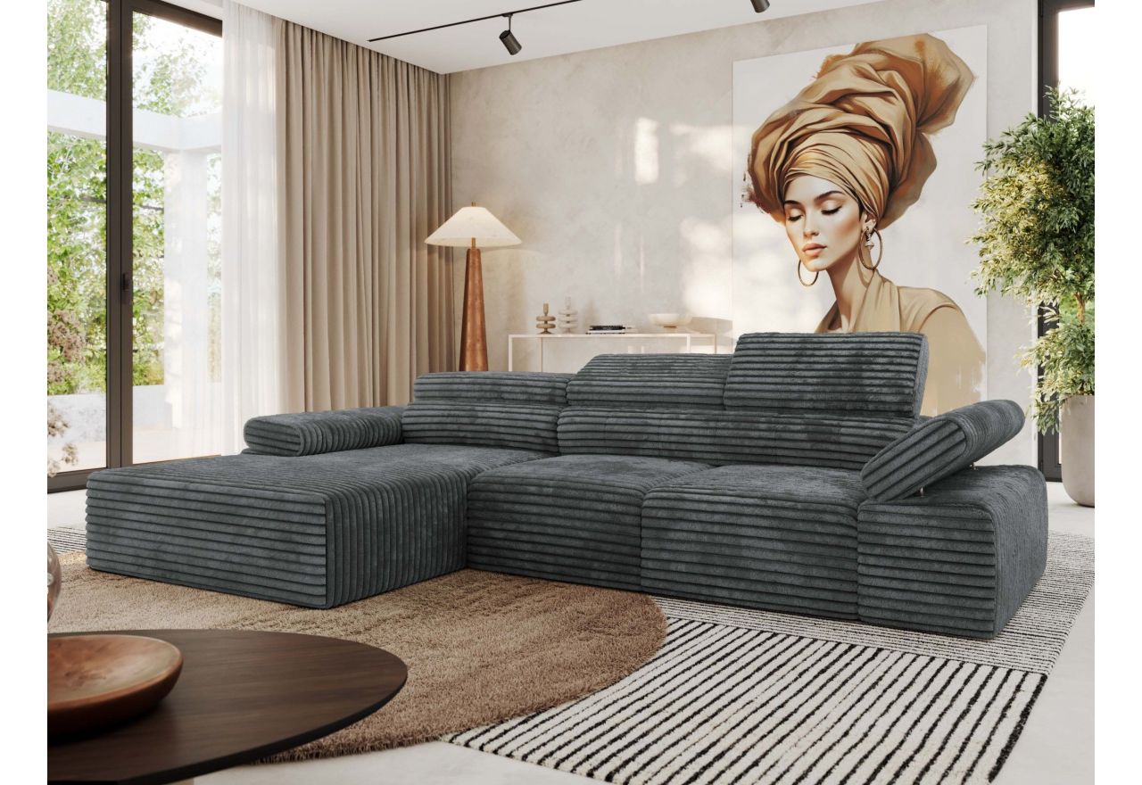 Narożnik z elektrycznym sterowaniem RILASSO L - strona lewa - szary, sztruks