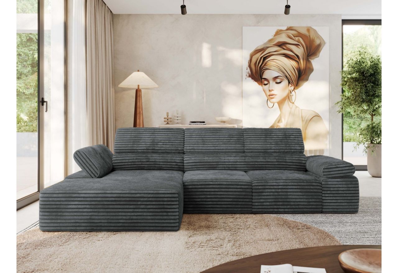 Narożnik z elektrycznym sterowaniem RILASSO L - strona lewa - szary, sztruks