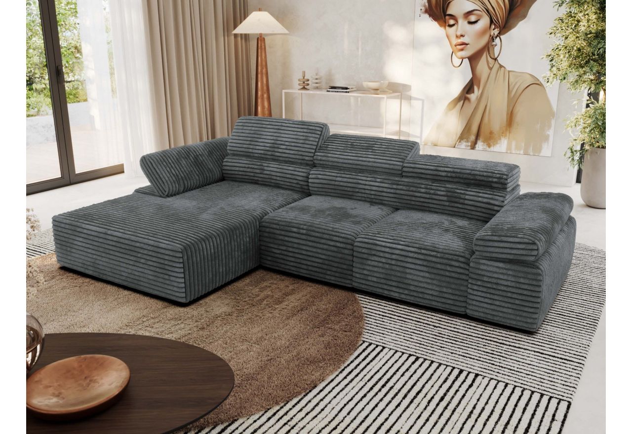 Narożnik z elektrycznym sterowaniem RILASSO L - strona lewa - szary, sztruks