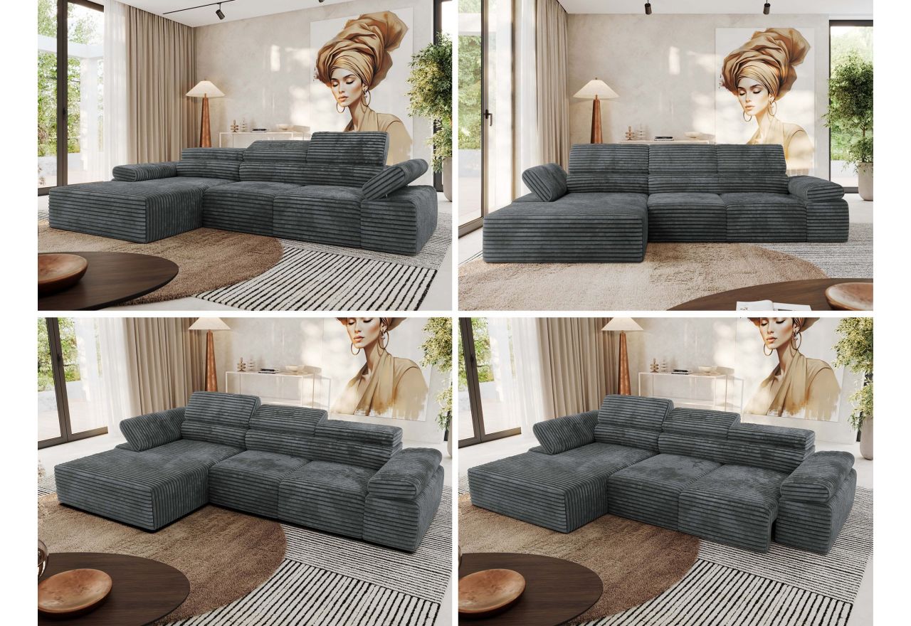 Narożnik z elektrycznym sterowaniem RILASSO L - strona lewa - szary, sztruks