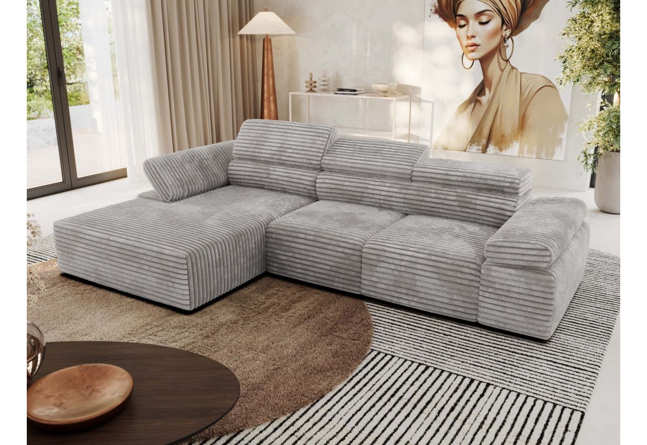 Narożnik z elektrycznym sterowaniem RILASSO L - strona lewa - jasnoszary, sztruks