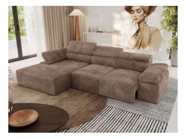 Narożnik z elektrycznym sterowaniem RILASSO L - strona lewa - brązowy, sztruks