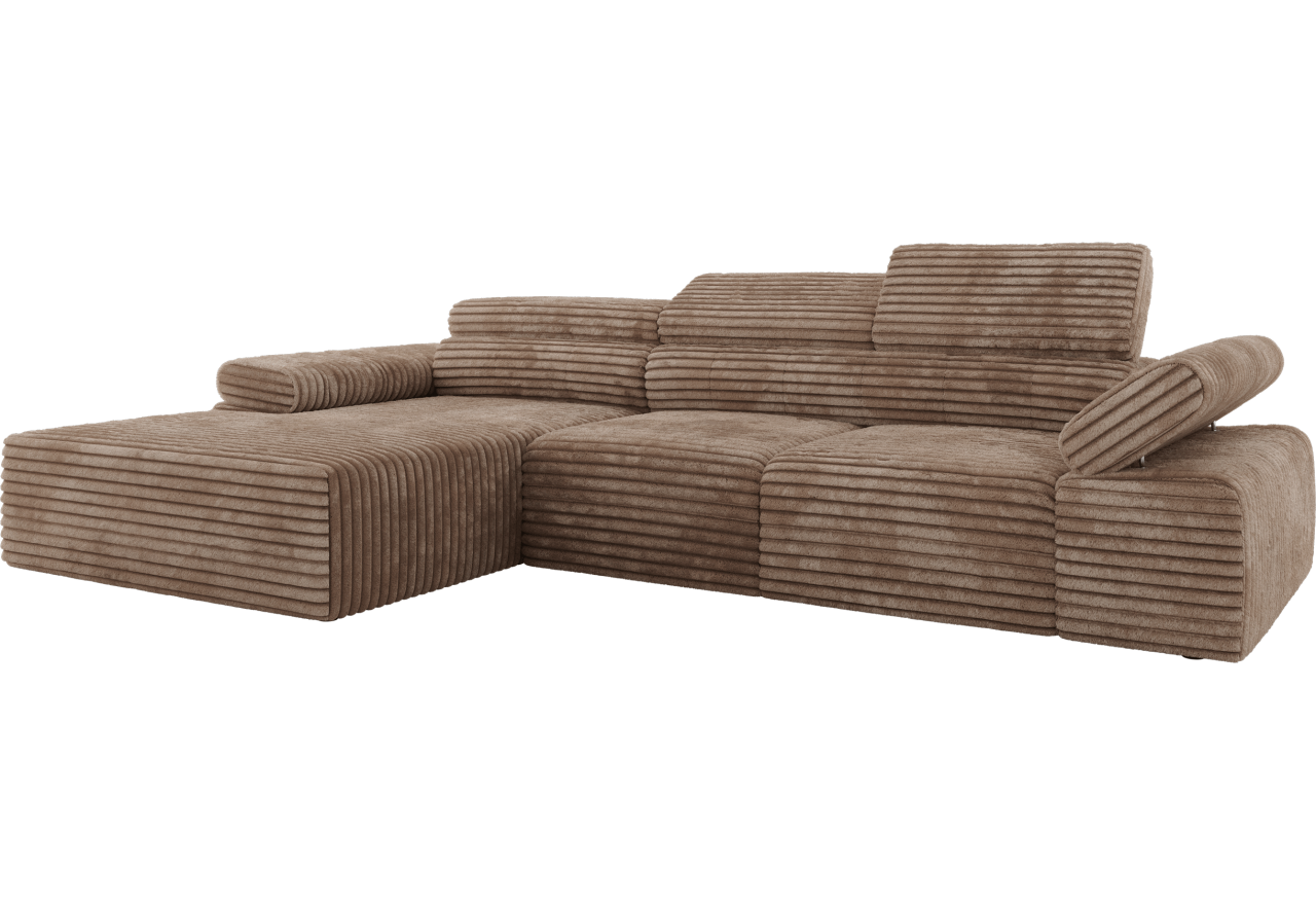 Narożnik z elektrycznym sterowaniem RILASSO L - strona lewa - brązowy, sztruks