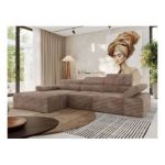 Narożnik z elektrycznym sterowaniem RILASSO L - strona lewa - brązowy, sztruks