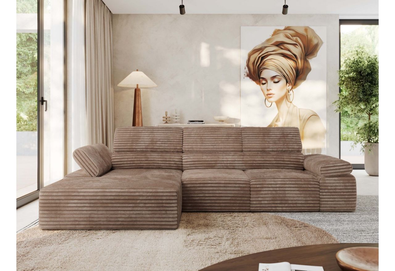 Narożnik z elektrycznym sterowaniem RILASSO L - strona lewa - brązowy, sztruks