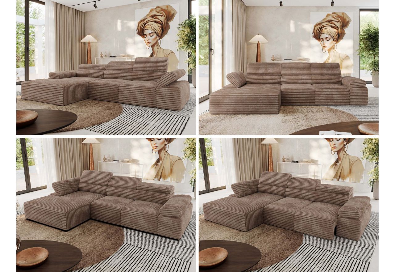 Narożnik z elektrycznym sterowaniem RILASSO L - strona lewa - brązowy, sztruks