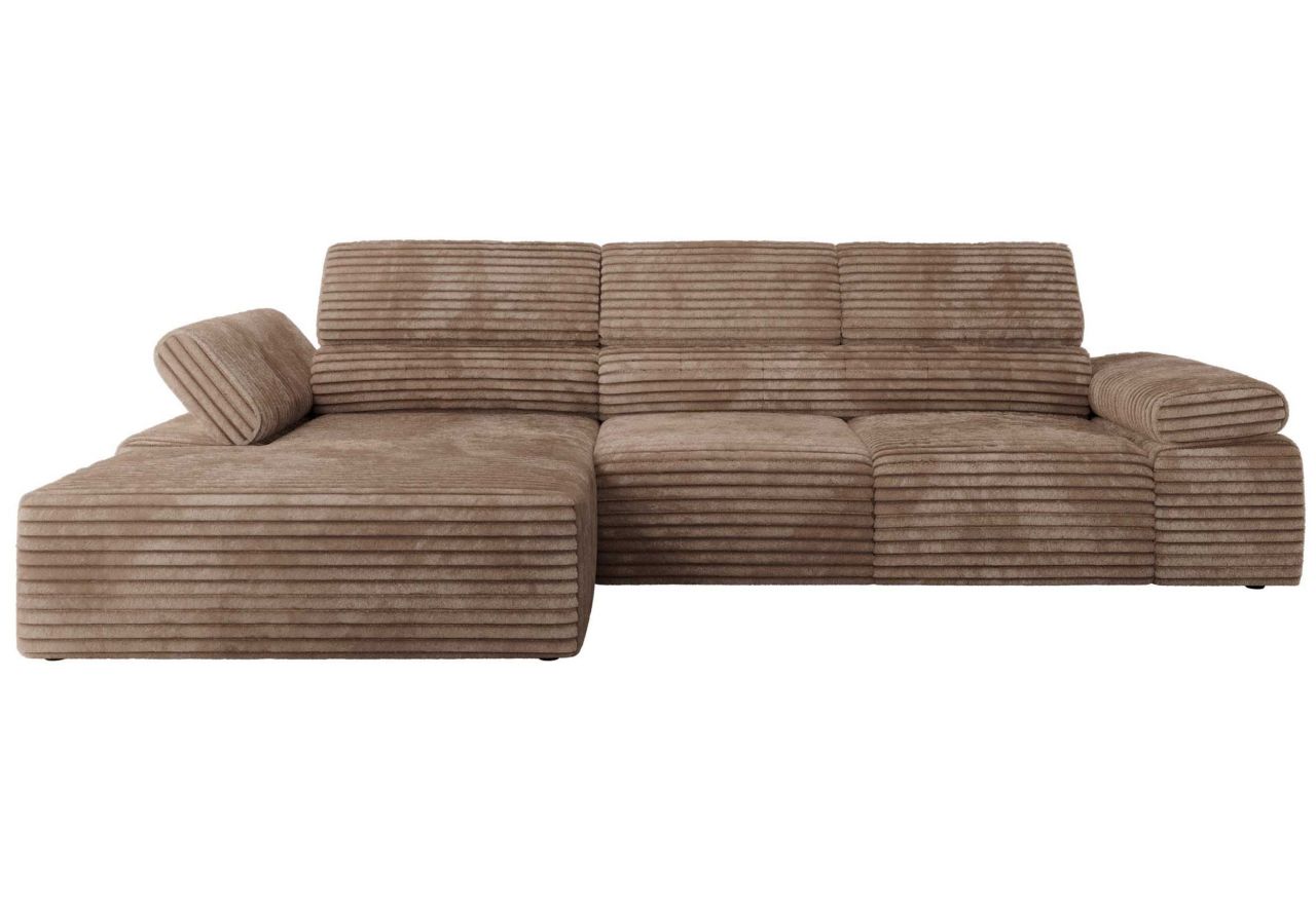 Narożnik z elektrycznym sterowaniem RILASSO L - strona lewa - brązowy, sztruks