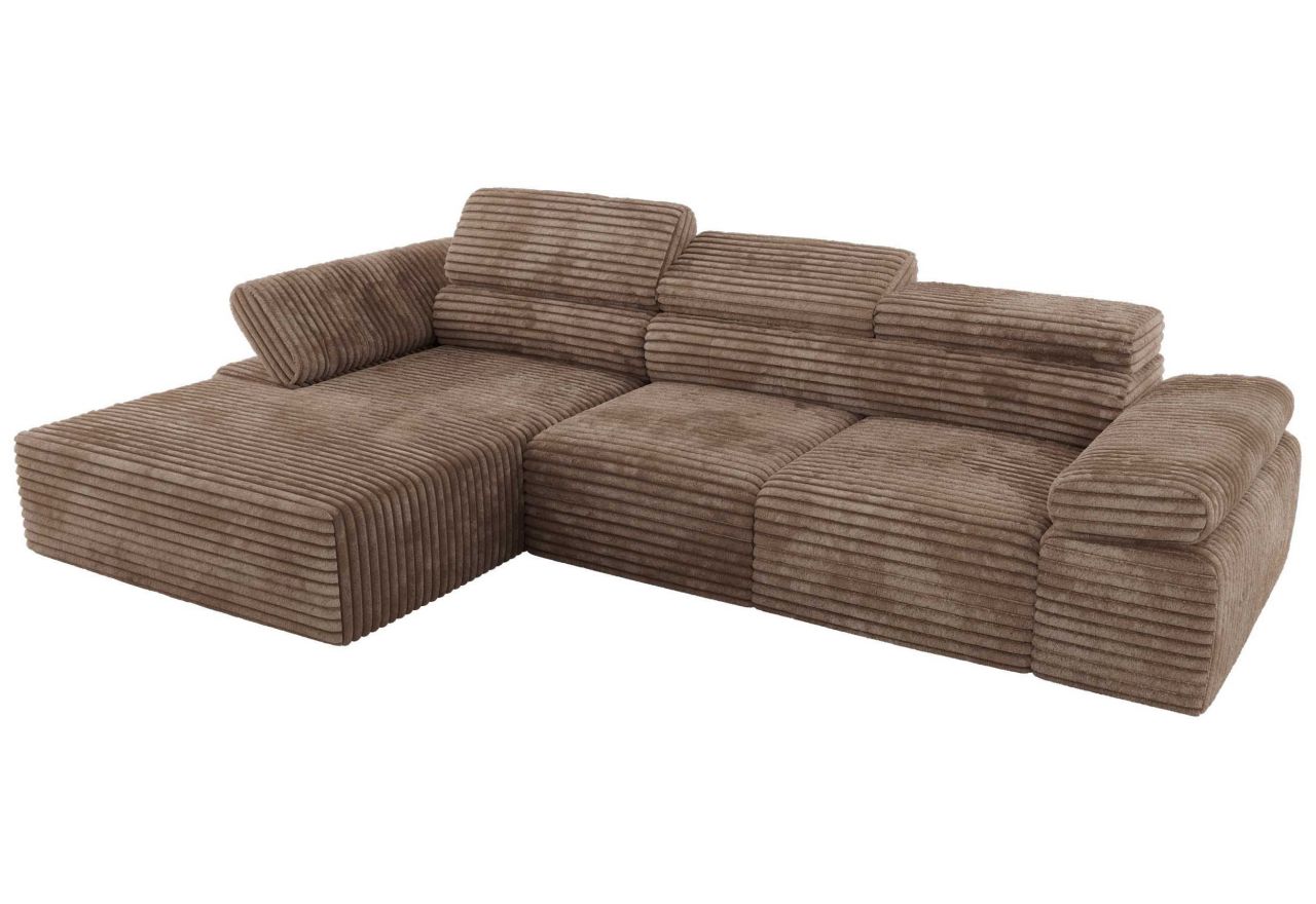 Narożnik z elektrycznym sterowaniem RILASSO L - strona lewa - brązowy, sztruks