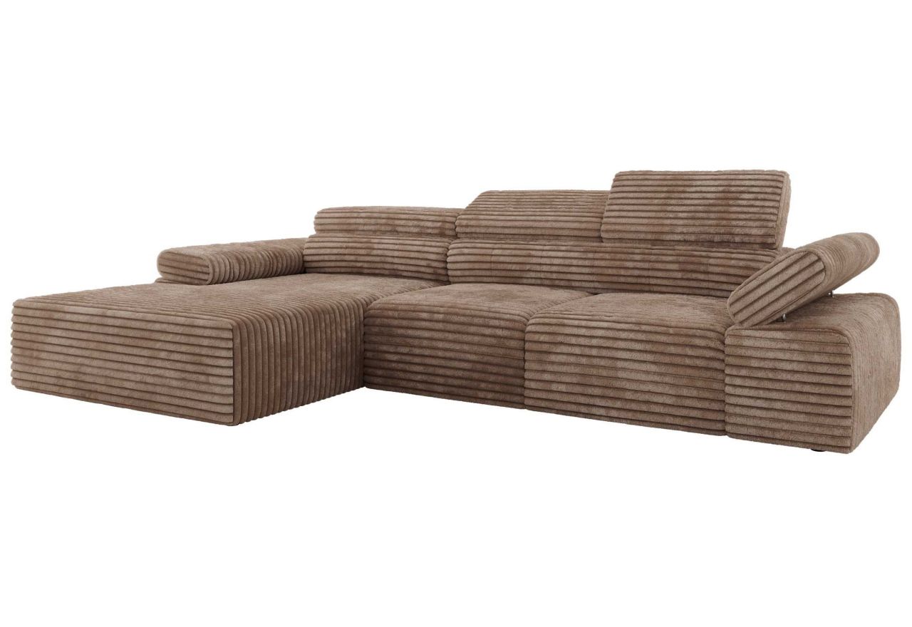 Narożnik z elektrycznym sterowaniem RILASSO L - strona lewa - brązowy, sztruks