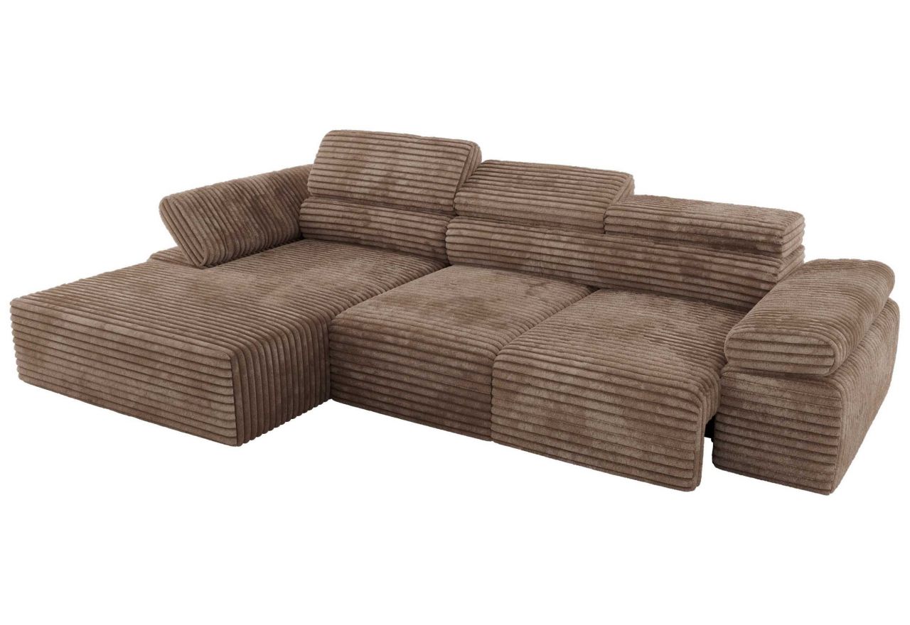 Narożnik z elektrycznym sterowaniem RILASSO L - strona lewa - brązowy, sztruks