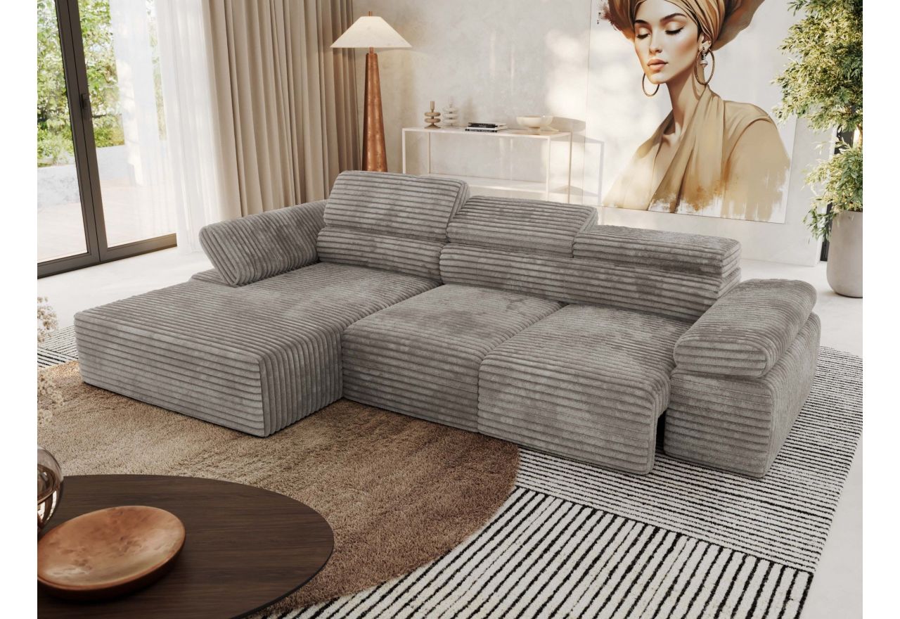 Narożnik z elektrycznym sterowaniem RILASSO L - strona lewa - jasnobrązowy, sztruks