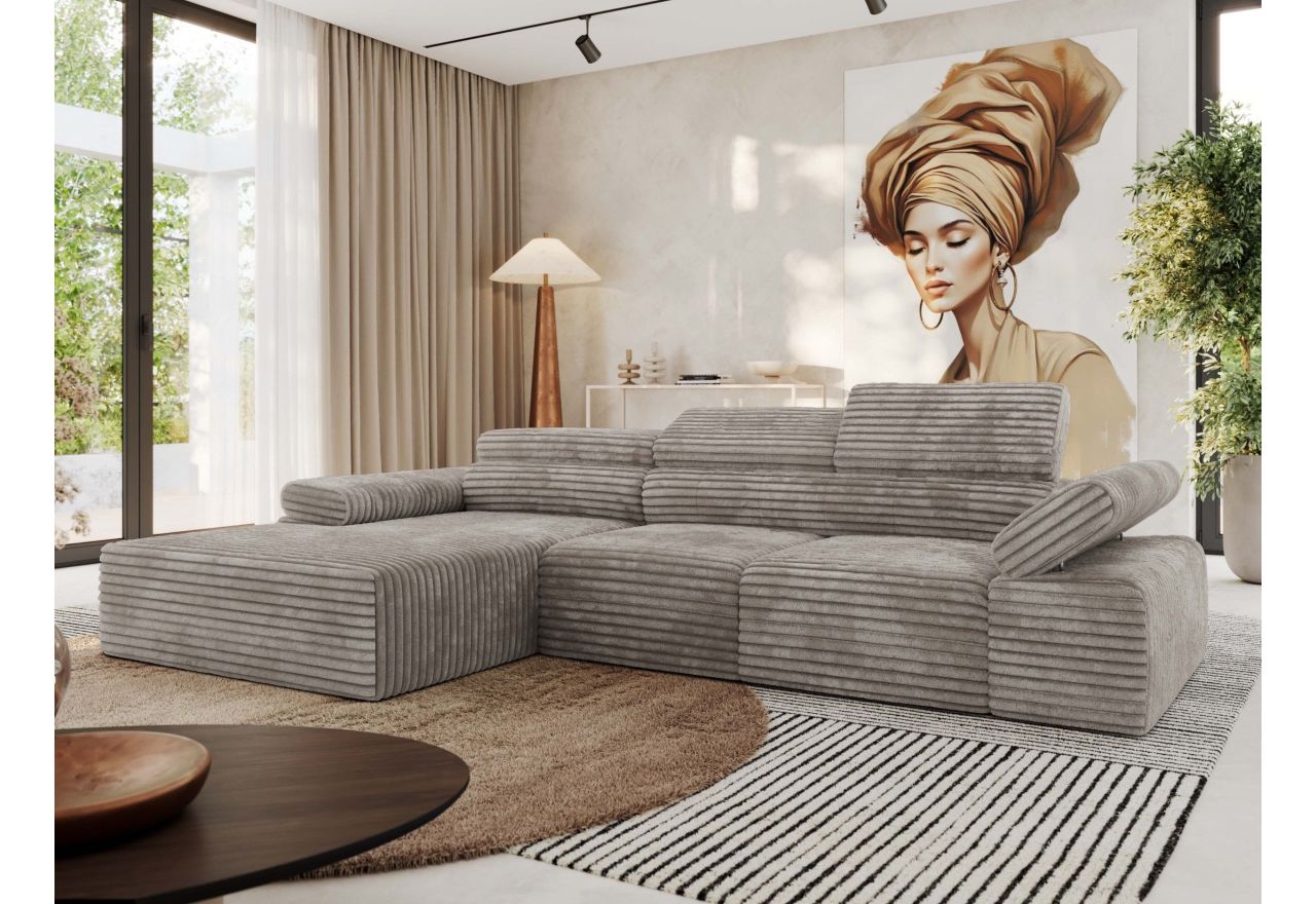 Narożnik z elektrycznym sterowaniem RILASSO L - strona lewa - jasnobrązowy, sztruks