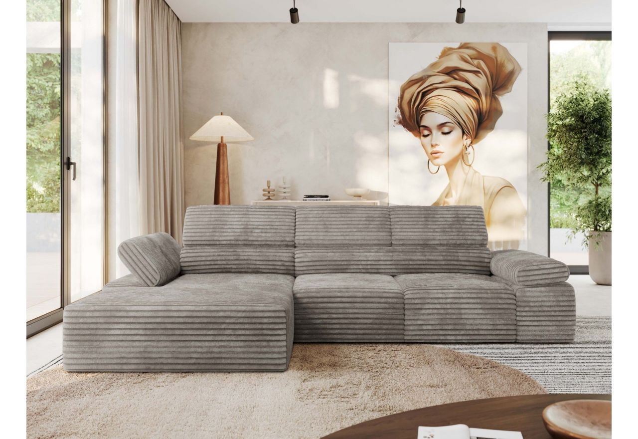 Narożnik z elektrycznym sterowaniem RILASSO L - strona lewa - jasnobrązowy, sztruks