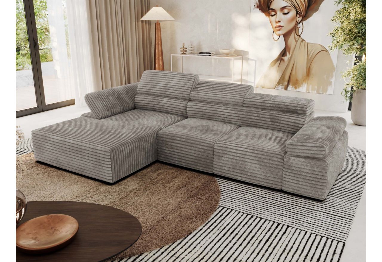 Narożnik z elektrycznym sterowaniem RILASSO L - strona lewa - jasnobrązowy, sztruks