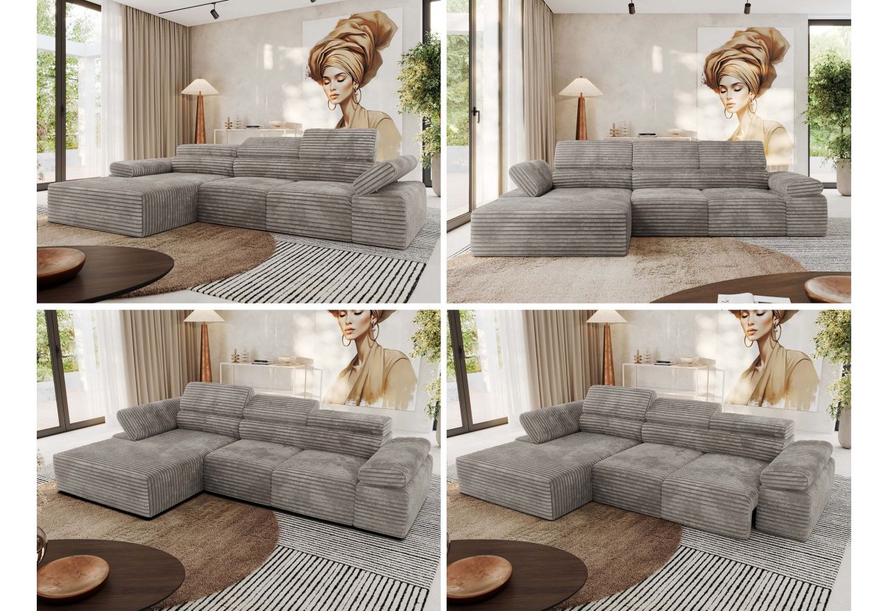 Narożnik z elektrycznym sterowaniem RILASSO L - strona lewa - jasnobrązowy, sztruks