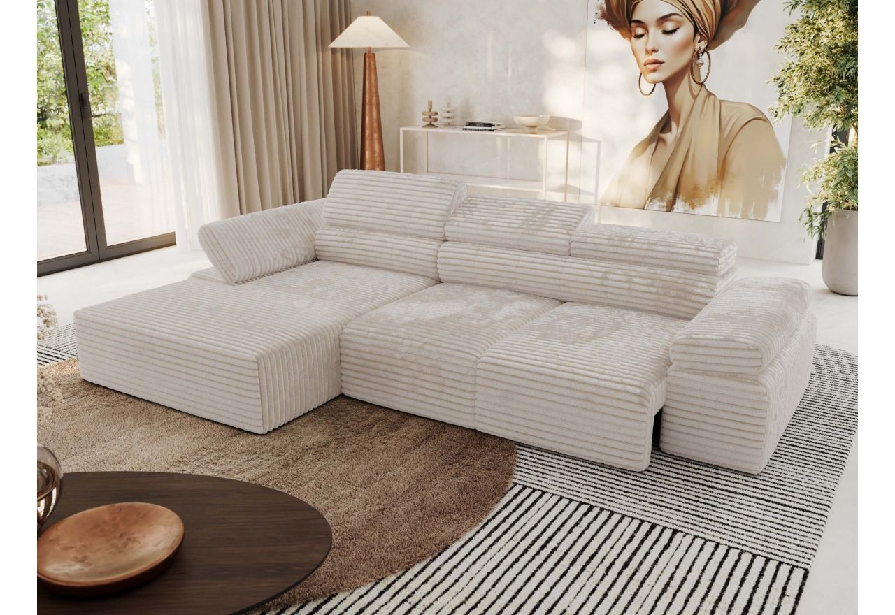 Narożnik z elektrycznym sterowaniem RILASSO L - strona lewa - beżowy, sztruks