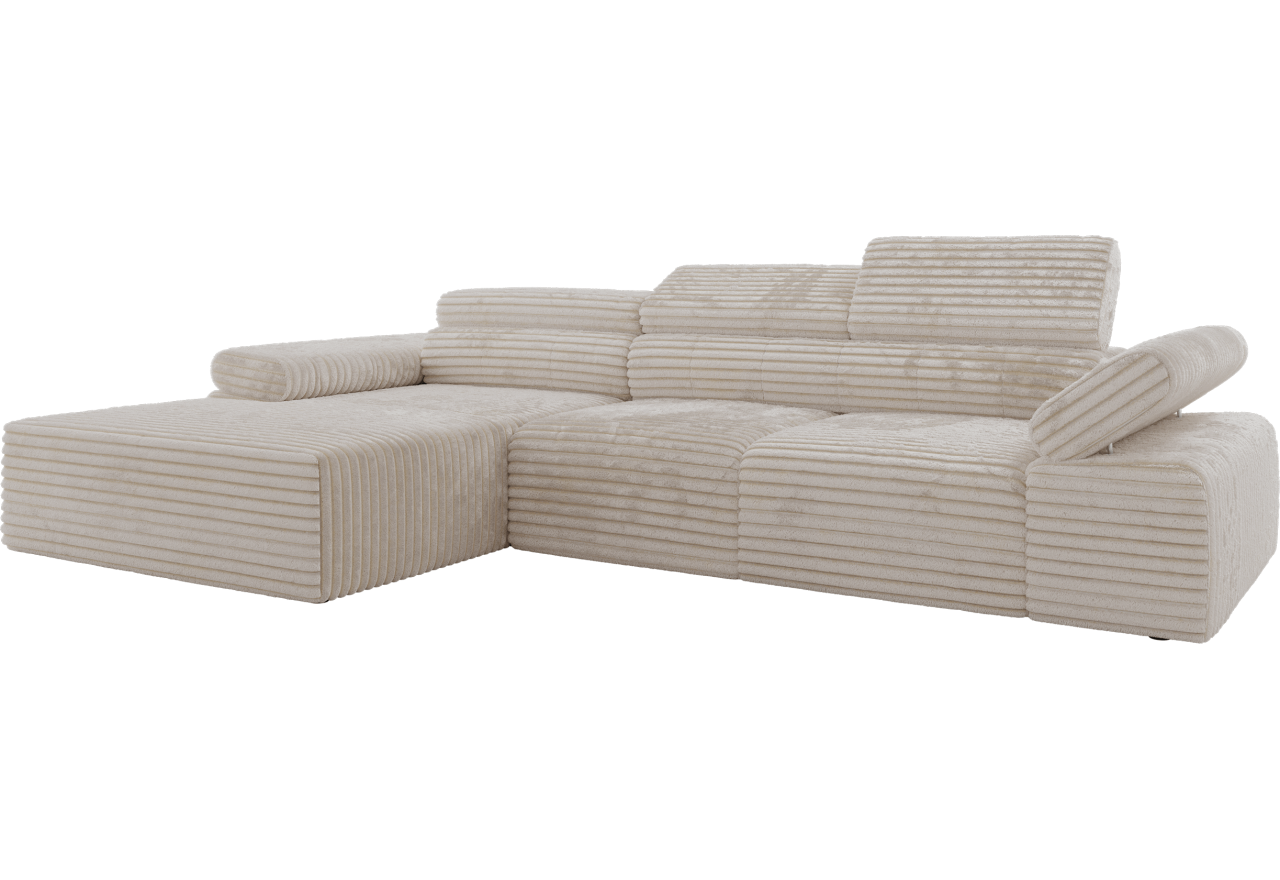 Narożnik z elektrycznym sterowaniem RILASSO L - strona lewa - beżowy, sztruks