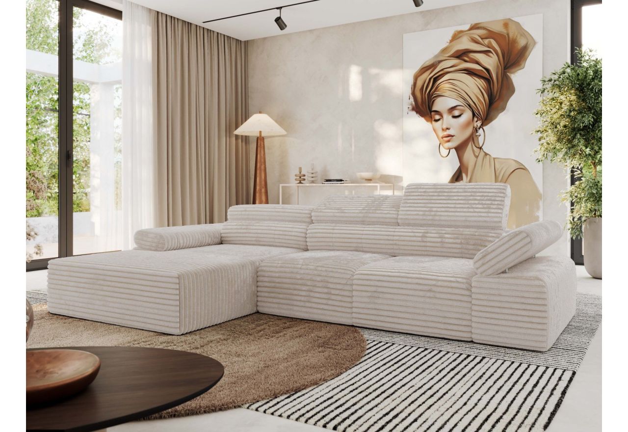 Narożnik z elektrycznym sterowaniem RILASSO L - strona lewa - beżowy, sztruks