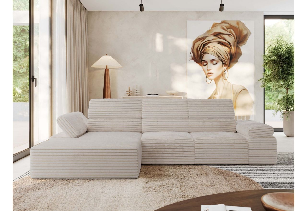 Narożnik z elektrycznym sterowaniem RILASSO L - strona lewa - beżowy, sztruks