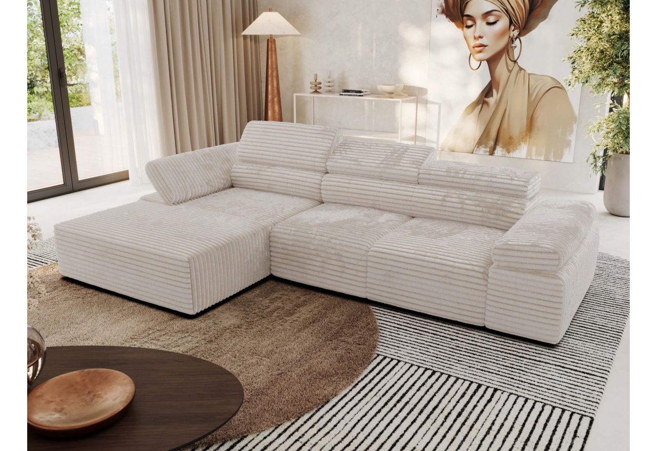 Narożnik z elektrycznym sterowaniem RILASSO L - strona lewa - beżowy, sztruks