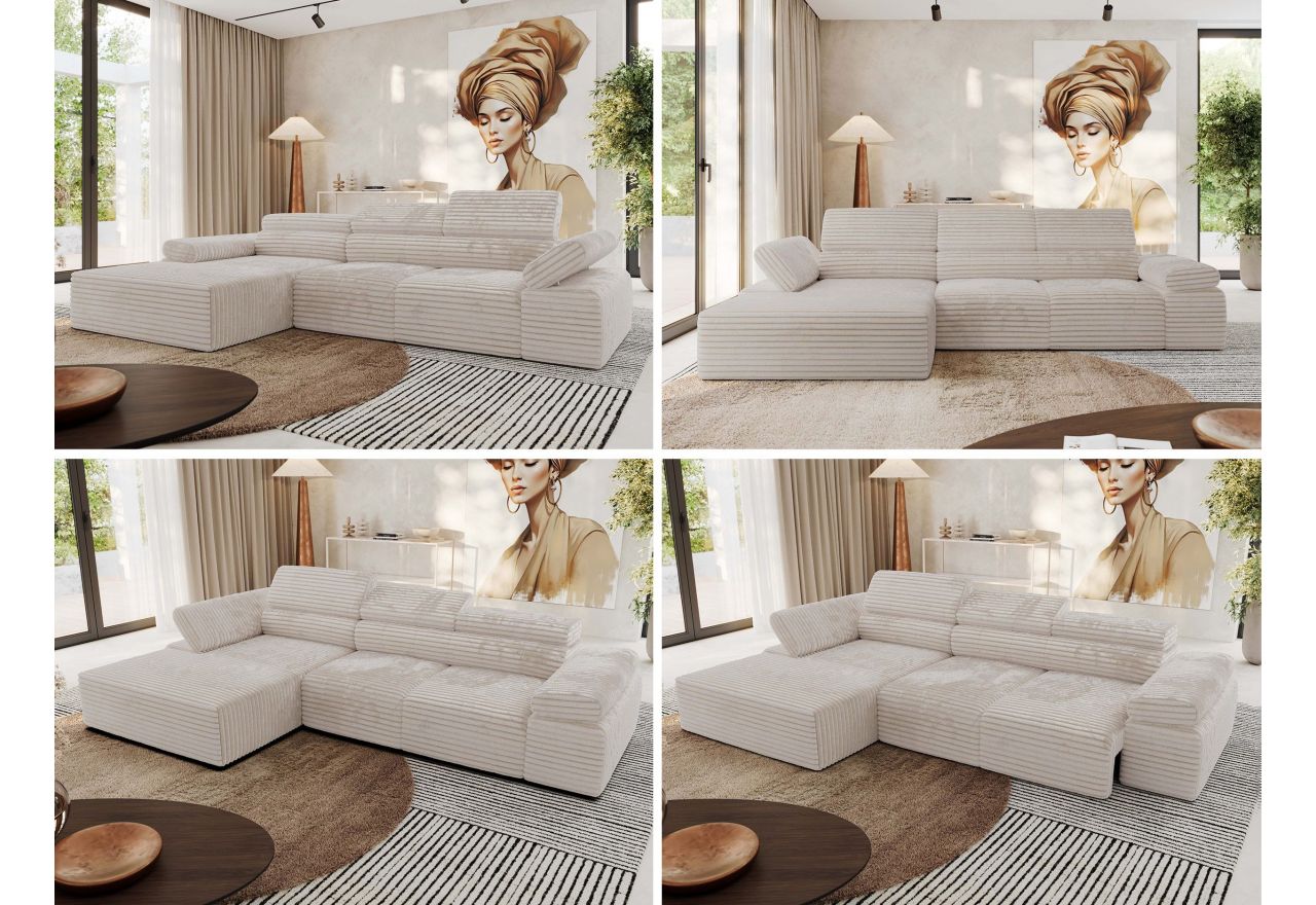 Narożnik z elektrycznym sterowaniem RILASSO L - strona lewa - beżowy, sztruks