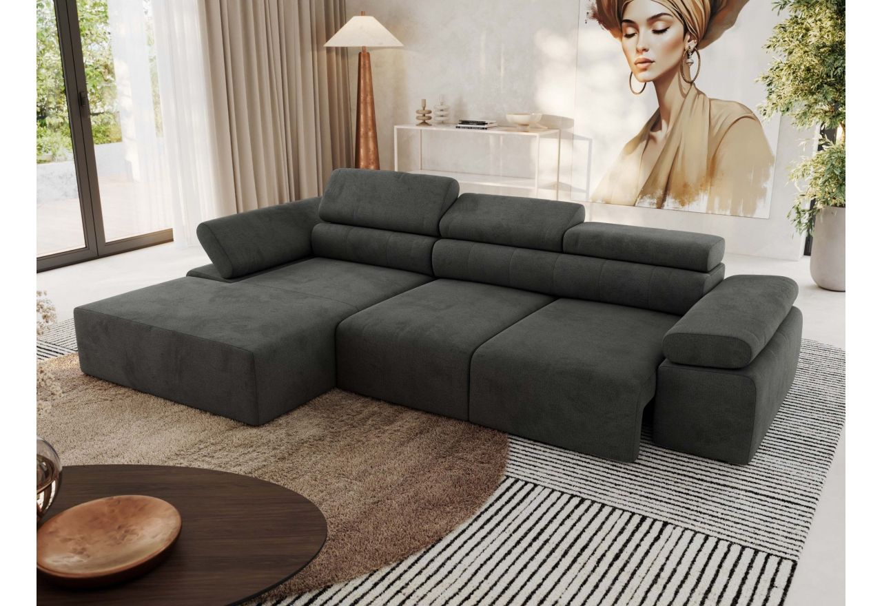 Narożnik z elektrycznym sterowaniem RILASSO L - strona lewa - ciemnoszary, welwet