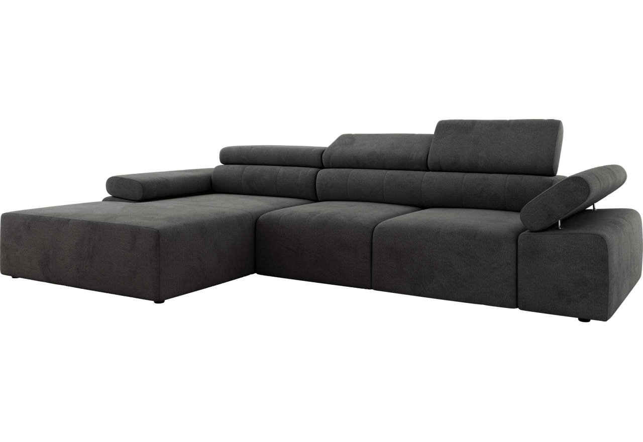 Narożnik z elektrycznym sterowaniem RILASSO L - strona lewa - ciemnoszary, welwet