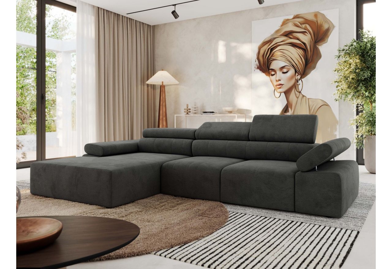 Narożnik z elektrycznym sterowaniem RILASSO L - strona lewa - ciemnoszary, welwet