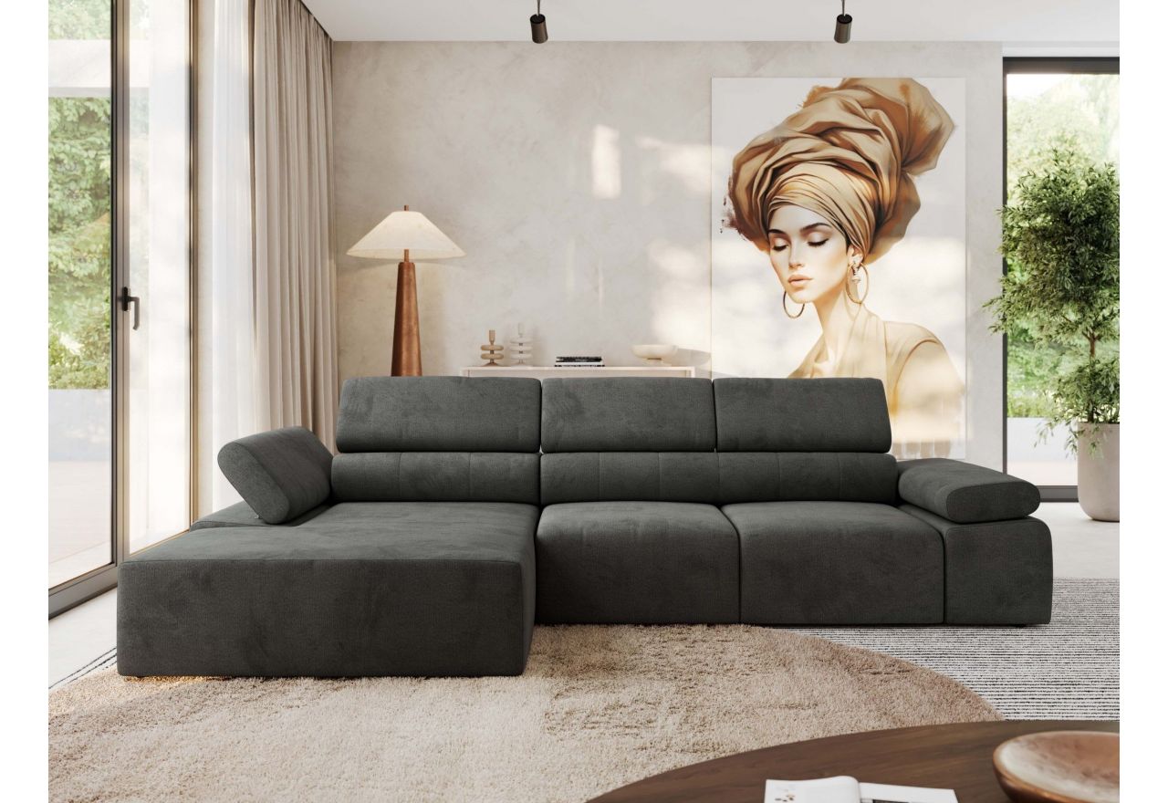 Narożnik z elektrycznym sterowaniem RILASSO L - strona lewa - ciemnoszary, welwet