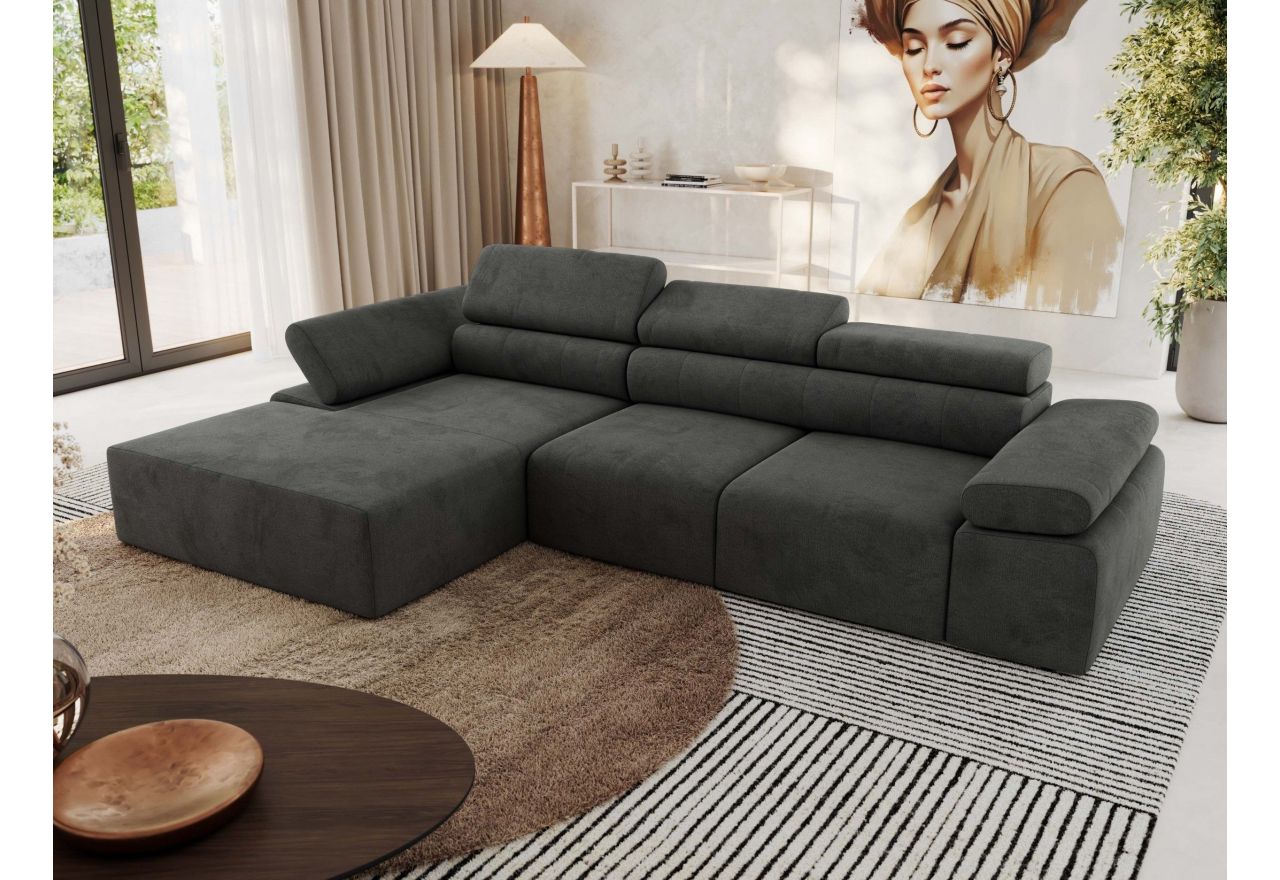 Narożnik z elektrycznym sterowaniem RILASSO L - strona lewa - ciemnoszary, welwet