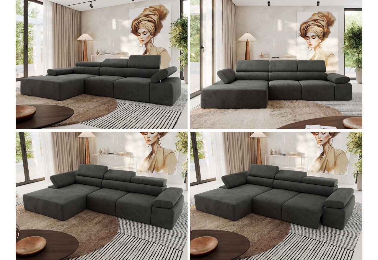 Narożnik z elektrycznym sterowaniem RILASSO L - strona lewa - ciemnoszary, welwet