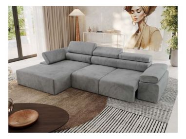 Narożnik z elektrycznym sterowaniem RILASSO L - strona lewa - jasnoszary, welwet