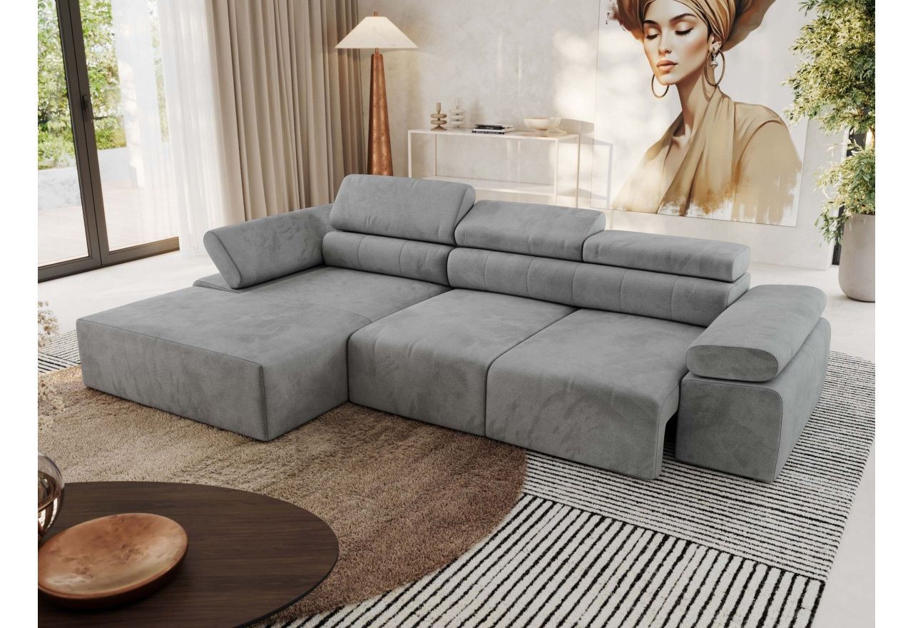 Narożnik z elektrycznym sterowaniem RILASSO L - strona lewa - jasnoszary, welwet