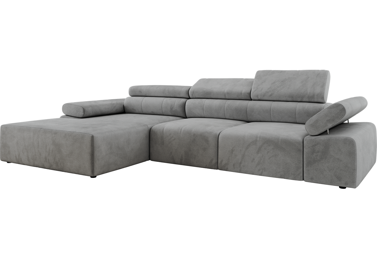 Narożnik z elektrycznym sterowaniem RILASSO L - strona lewa - jasnoszary, welwet