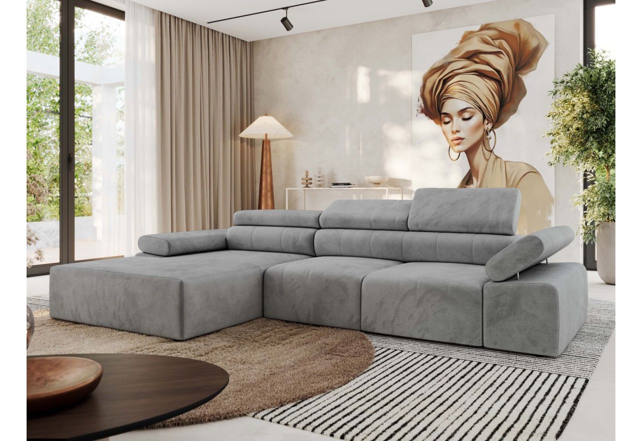 Narożnik z elektrycznym sterowaniem RILASSO L - strona lewa - jasnoszary, welwet