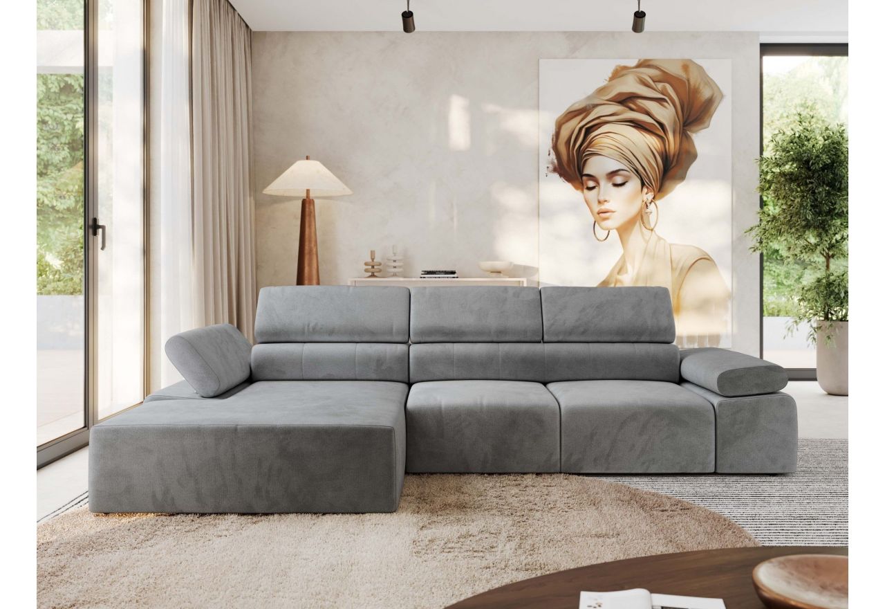 Narożnik z elektrycznym sterowaniem RILASSO L - strona lewa - jasnoszary, welwet