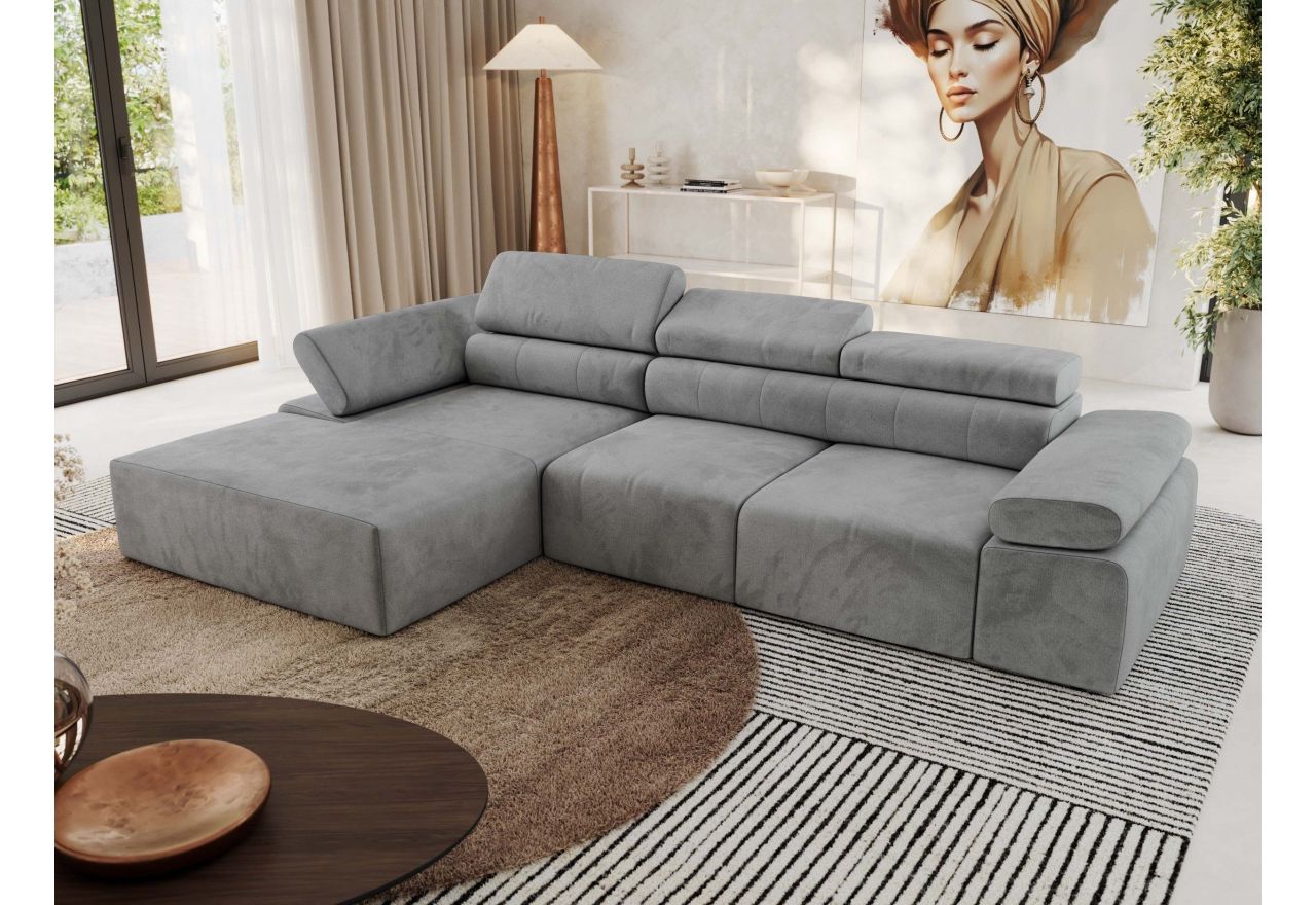 Narożnik z elektrycznym sterowaniem RILASSO L - strona lewa - jasnoszary, welwet