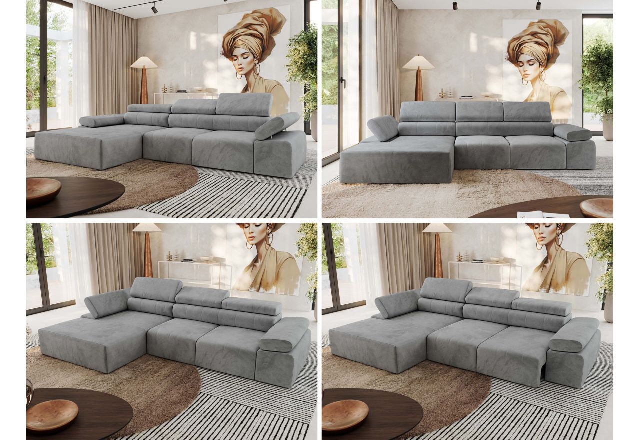 Narożnik z elektrycznym sterowaniem RILASSO L - strona lewa - jasnoszary, welwet