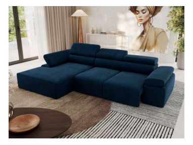 Narożnik z elektrycznym sterowaniem RILASSO L - strona lewa - ciemnoniebieski, welwet